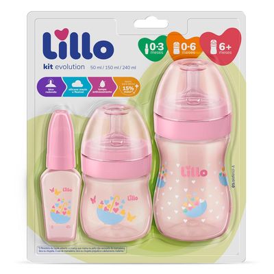 Kit com 3 Mamadeiras Primeiros Passos Lillo Rosa