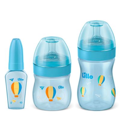 Kit com 3 Mamadeiras Primeiros Passos Lillo Azul