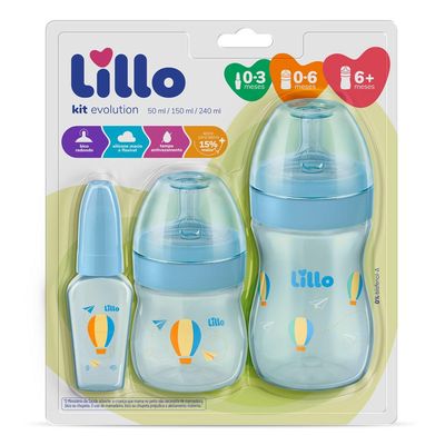 Kit com 3 Mamadeiras Primeiros Passos Lillo Azul