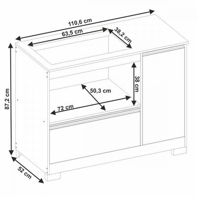 Balcão Para Cooktop 5 Bocas Notável 1 Portas 1 Gavetão 3050 Branco