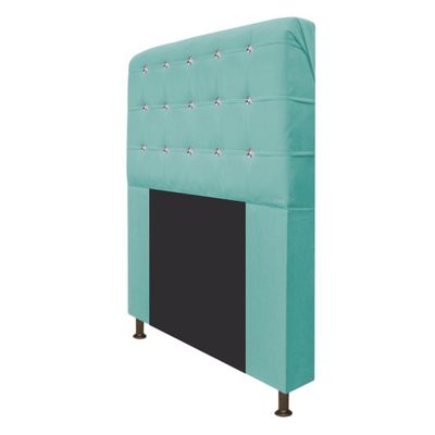 Cabeceira Estofada Dama 90cm Solteiro Com Strass Suede Azul Tiffany