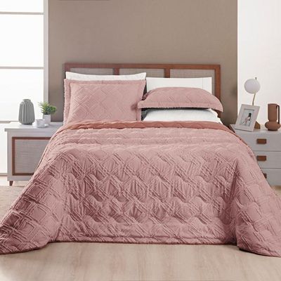 Cobre Leito Casal Padrão Aveline Micropercal 300 Fios 3 Peças Rose