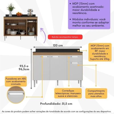 Balcão De Cozinha 120cm Gabinete Para Pia Paris Multimóveis Mp2233 Rustic-branco Rustic-branco