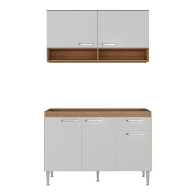 Cozinha Compacta 120cm Com Armário E Balcão Para Pia Paris Multimóveis Rustic-branco Rustic-branco