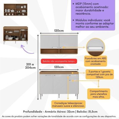 Cozinha Compacta 120cm Com Armário E Balcão Para Pia Paris Multimóveis Rustic-branco Rustic-branco