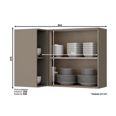 Armário Aéreo P/ Cozinha Canto Reto Connect C/ 1 Porta 95cm Duna/cristal - Henn