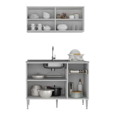 Armário De Cozinha Com Balcão Para Pia Siena Multimóveis Mp2216 Branco-lacca Fumê Branco-lacca Fumê