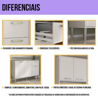 Armário De Cozinha Com Balcão Para Pia Siena Multimóveis Mp2216 Branco-lacca Fumê Branco-lacca Fumê