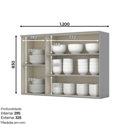 Armário Aéreo De Cozinha 120 Cm Amy Casa 812 Cinza