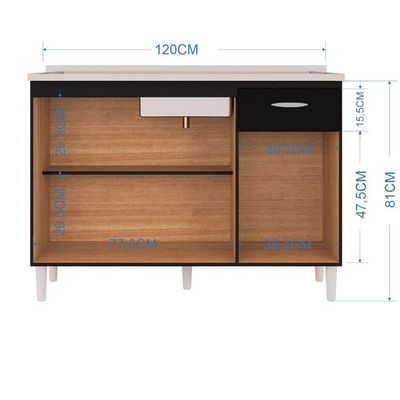 Balcão Poquema Para Cuba 3 Portas 1 Gaveta Preto
