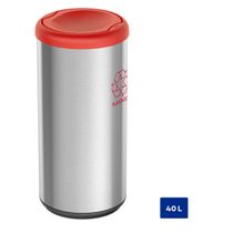 Lixeira Inox Tramontina Piemonte 40 Litros Scotch Brite e Tampa Basculante Vermelha
