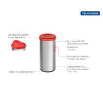 Lixeira Inox Tramontina Piemonte 40 Litros Scotch Brite e Tampa Basculante Vermelha