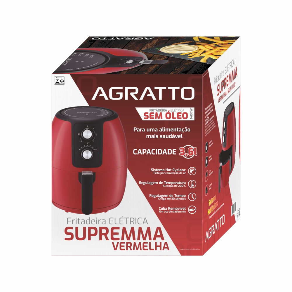 Fritadeira Elétrica Vermelha Supremma 3,6Litros Agratto 220v