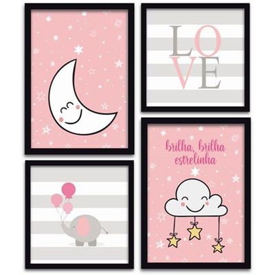 Conjunto Quadros Decorativos 4 peças Menina Estrelinha