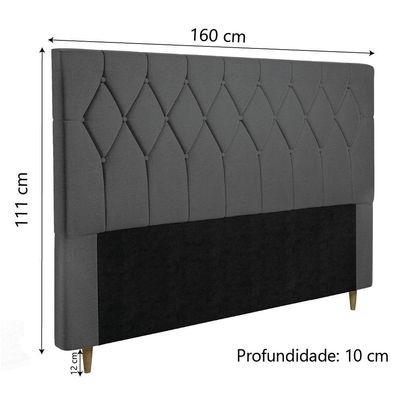 Cabeceira Estofada Para Cama Box Casal Queen Miami De 1,60m Suede Dobuê Cinza