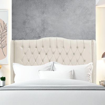 Cabeceira De Cama Box Queen 160 Cm Dubai Premium - Veludo Bege Claro