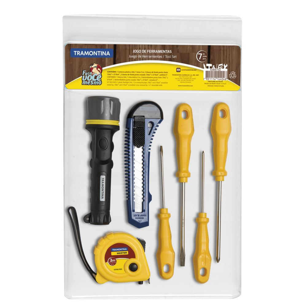 Kit de Ferramentas Tramontina com Trena Lanterna Estilete e Chaves de Fenda 7 peças