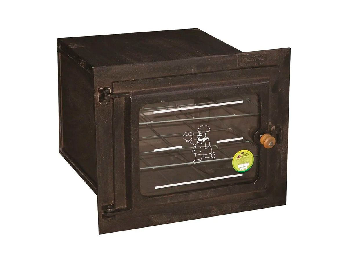 Forno Ferro Fogão a Lenha Pequeno Porta de Vidro 50x35x30cm