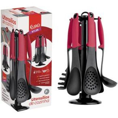 Conjunto de Utensílios para Cozinha Euro Home em Nylon Vermelho  7 Peças
