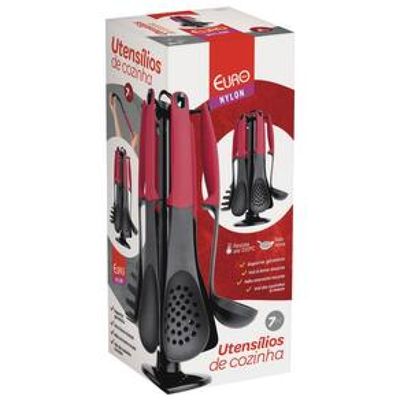 Conjunto de Utensílios para Cozinha Euro Home em Nylon Vermelho  7 Peças