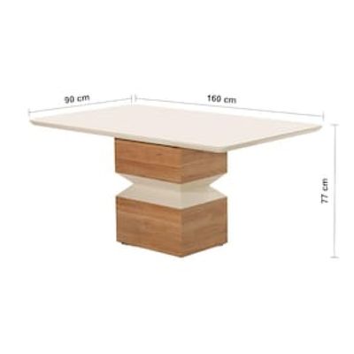 Mesa de Jantar Aço Nobre Aurora com 6 Cadeiras Estofadas e Revestidas em Tecido Sintético - Champagne e Off White