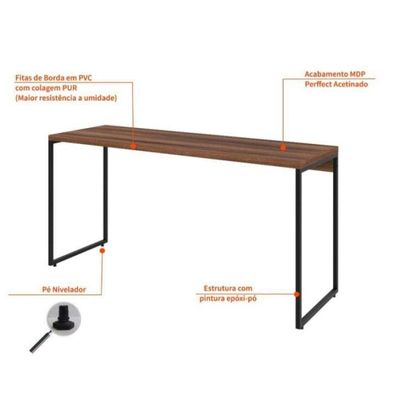Conjunto de Mesa Studio Nogal 150 cm com Cadeira de Escritório Secretária Giratória Marilyn Branca