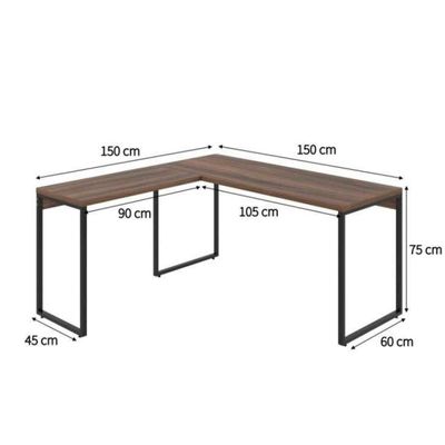 Conjunto de Mesa Kuadra Nogal 150 cm com Cadeira de Escritório Secretária Giratória Marilyn Branca