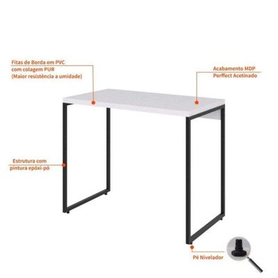 Conjunto de Mesa Studio Branca e Preta com Cadeira de Escritório Diretor Giratória Lauren Preta