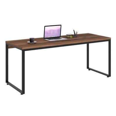 Conjunto de Mesa Kuadra Nogal com Cadeira de Escritório Diretor Giratória Oslo Preta