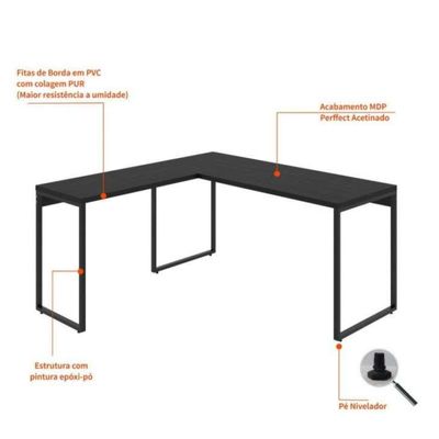 Conjunto de Mesa Kuadra II 150 cm com Cadeira de Escritório Diretor Giratória Cleaner Preta
