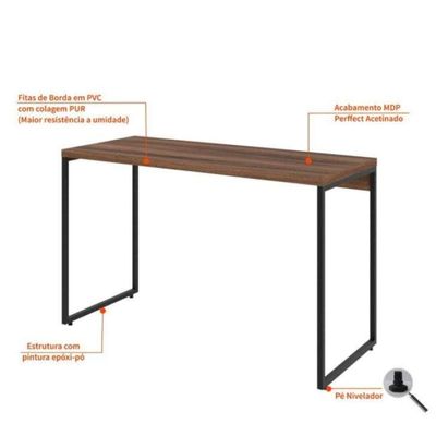 Conjunto de Mesa Studio Nogal 120 cm com Cadeira de Escritório Secretária Giratória Marilyn Branca