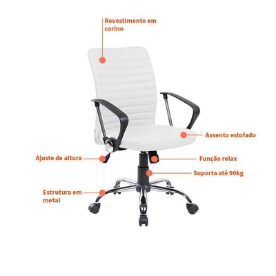 Conjunto de Mesa Kuadra Nogal 150 cm com Cadeira de Escritório Diretor Giratória Oslo Branca