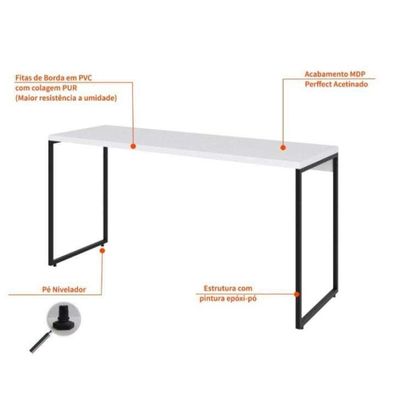Conjunto de Mesa Studio Branca 150 cm com Cadeira de Escritório Secretária Giratória Javix Preta