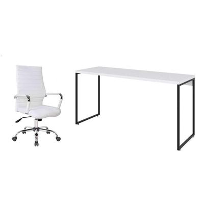Conjunto de Mesa Studio 150 cm com Cadeira de Escritório Diretor Giratória Cleaner Branca