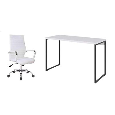 Conjunto de Mesa Studio 120 cm com Cadeira de Escritório Diretor Giratória Cleaner Branca