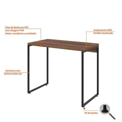 Conjunto de Mesa Studio Nogal com Cadeira de Escritório Secretária Giratória Oxford Preta