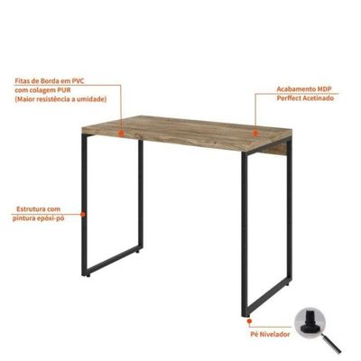 Conjunto de Mesa Studio Carvalho com Cadeira de Escritório Diretor Giratória Lauren Preta