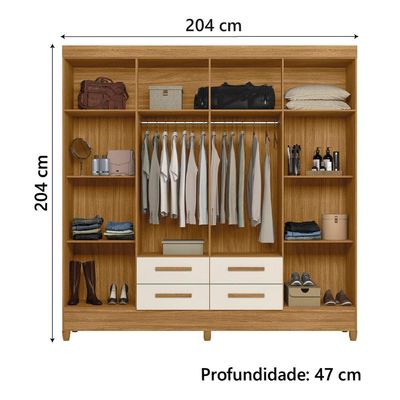 Guarda Roupas Casal 8 Portas 4 Gavetas Freijó/off White Flórida Moval