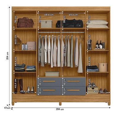 Guarda Roupas Casal 8 Portas 4 Gavetas Freijó/cinza Flórida Moval Freijo