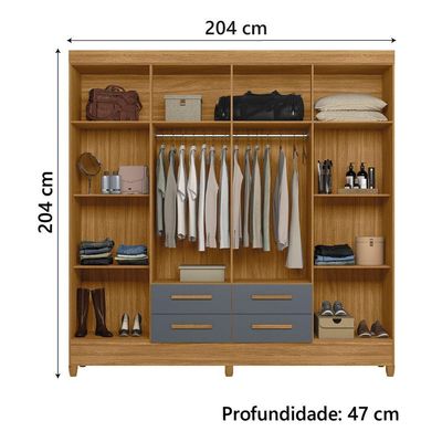 Guarda Roupas Casal 8 Portas 4 Gavetas Freijó/cinza Flórida Moval Freijo