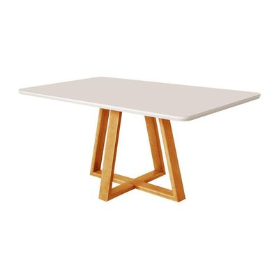Conjunto Mesa 4 Cadeira Tampo 120x90 Vidro Pés Madeira Bege