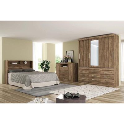 Guarda Roupa 3 Portas De Correr E 9 Gavetas C- Espelho E Pés Click 3.9 Jatoba-grafitteSantos Andirá