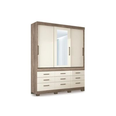 Guarda Roupa 3 Portas De Correr E 9 Gavetas C- Espelho E Pés Click 3.9 Jatoba-grafitteSantos Andirá