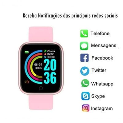 Relogio Inteligente Smartwatch D20 Rose + Nota Fiscal