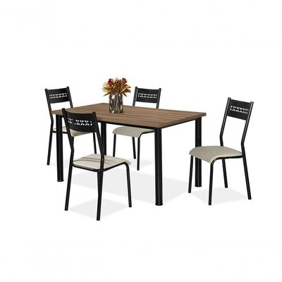 Conjunto Mesa Jasmim 1,20X0,80 Mdp C/4 Cadeiras Titanium Tampo Nogal Tubo Preto
