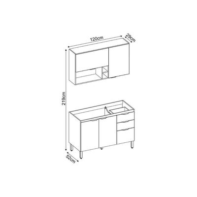 Kit De Cozinha 2 Peças Firenze (1 Aéreo + 1 Balcão) Cp11 Avena-grafito-demóbile