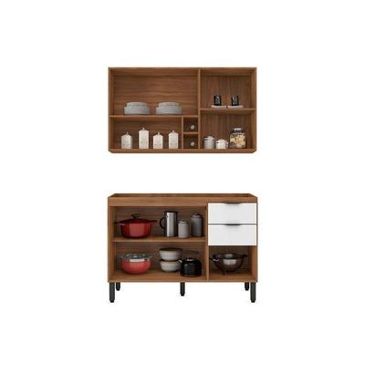 Kit De Cozinha 2 Peças Firenze (1 Aéreo + 1 Balcão) Cp11 Avena-grafito-demóbile