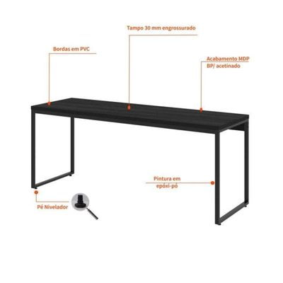 Conjunto de Mesa Studio Preta 180 cm com Cadeira de Escritório Diretor Giratória Cleaner Branca