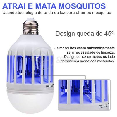Lâmpada Luz Led Branco 15W Atrai Choque Mosquito Insetos