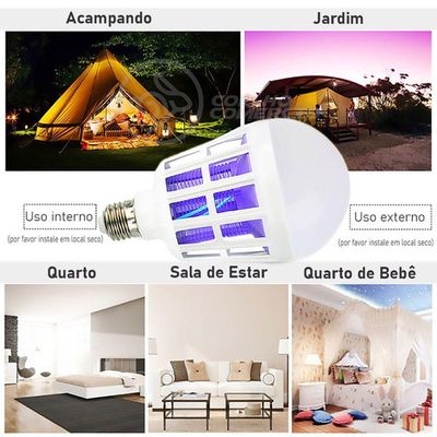 Lâmpada Luz Led Branco 15W Atrai Choque Mosquito Insetos